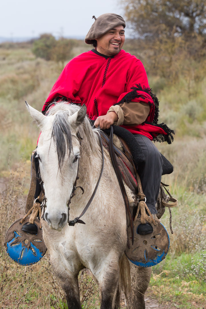 Argentine gaucho riding his horse back to the estancia