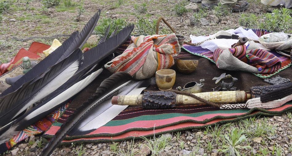 Sacred Condor feathers together with cultural artifacts, Argentina